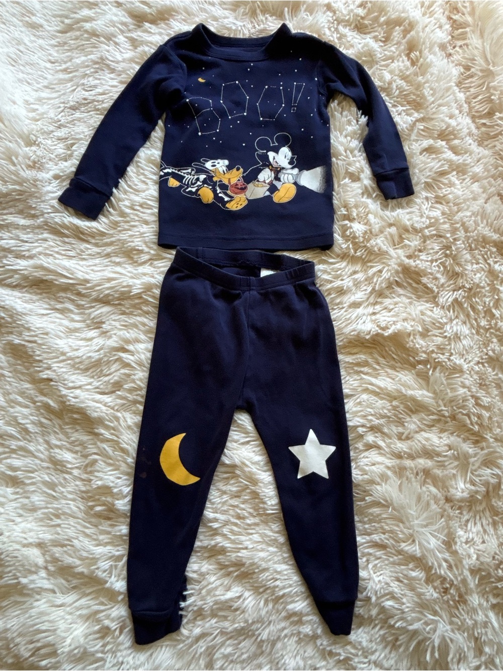GAP Navy Blue Mickey Mouse Galaxy Pajama Set with Yellow Moon & White Star